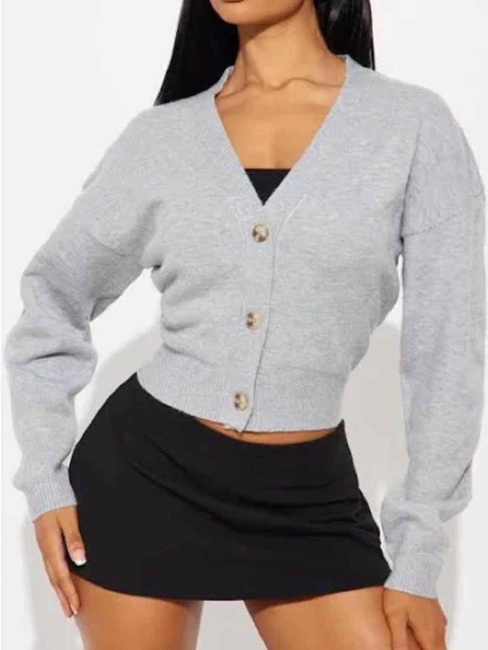SHORE Heather Gray V-Neck Button Front  Women's Soft Whispers Cardigan Sweater